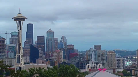 Seattle on a Cloudy Evening Stock Footage 53341979