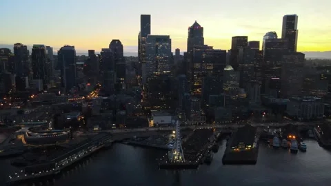 Seattle at Dawn Two Drone Shots Stock Footage 290375527