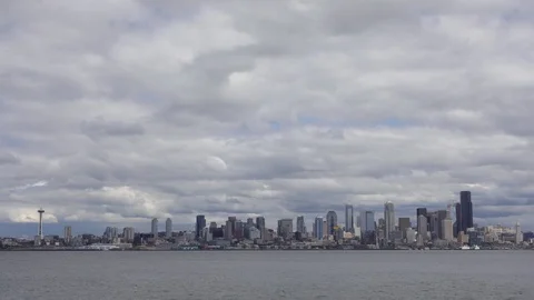 Seattle Downtown cloudy skyline Time Lapse Video stock 103986989