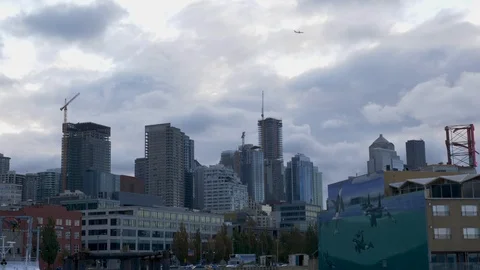 SEATTLE Downtown Skyline Low Angle Stock Footage 124482902