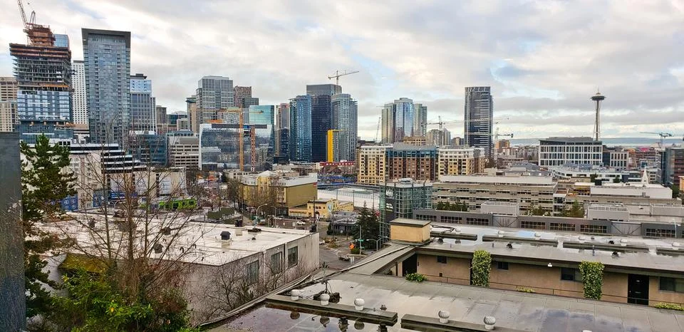 Seattle Downtown Skyline with Space Needle and Urban Development Stock Photos
