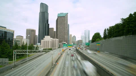 Seattle downtown time-lapse traffic city skyline 4k ultra HD Stock Footage 24527490