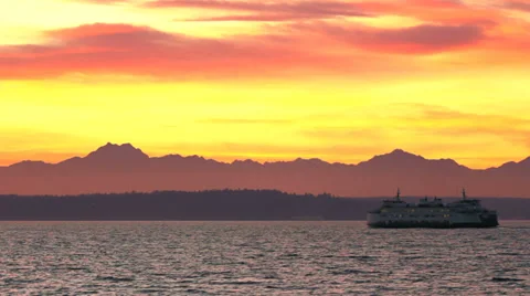 Seattle Ferry Passing By Stock Footage 32081254