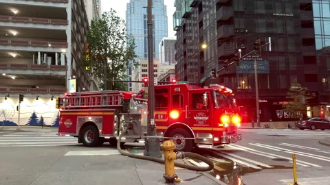 Seattle Firefighters battle fire at 2nd and Pike Stock Footage 197633561