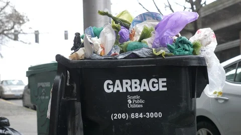 Seattle Garbage Overflows Stock Footage 126845956