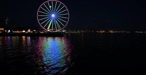 Seattle Great Wheel at Night Stock Footage 339274887