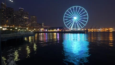 Seattle Great Wheel on Pier 57 along the Waterfront Stock-Footage 334438352