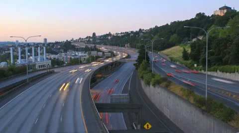 Seattle I-5 Traffic Time Lapse Stock Footage