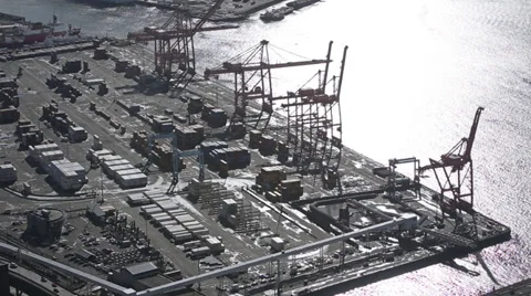 Seattle Loading Container Terminal Time Lapse From Above - 2 clips Stock Footage 37621700