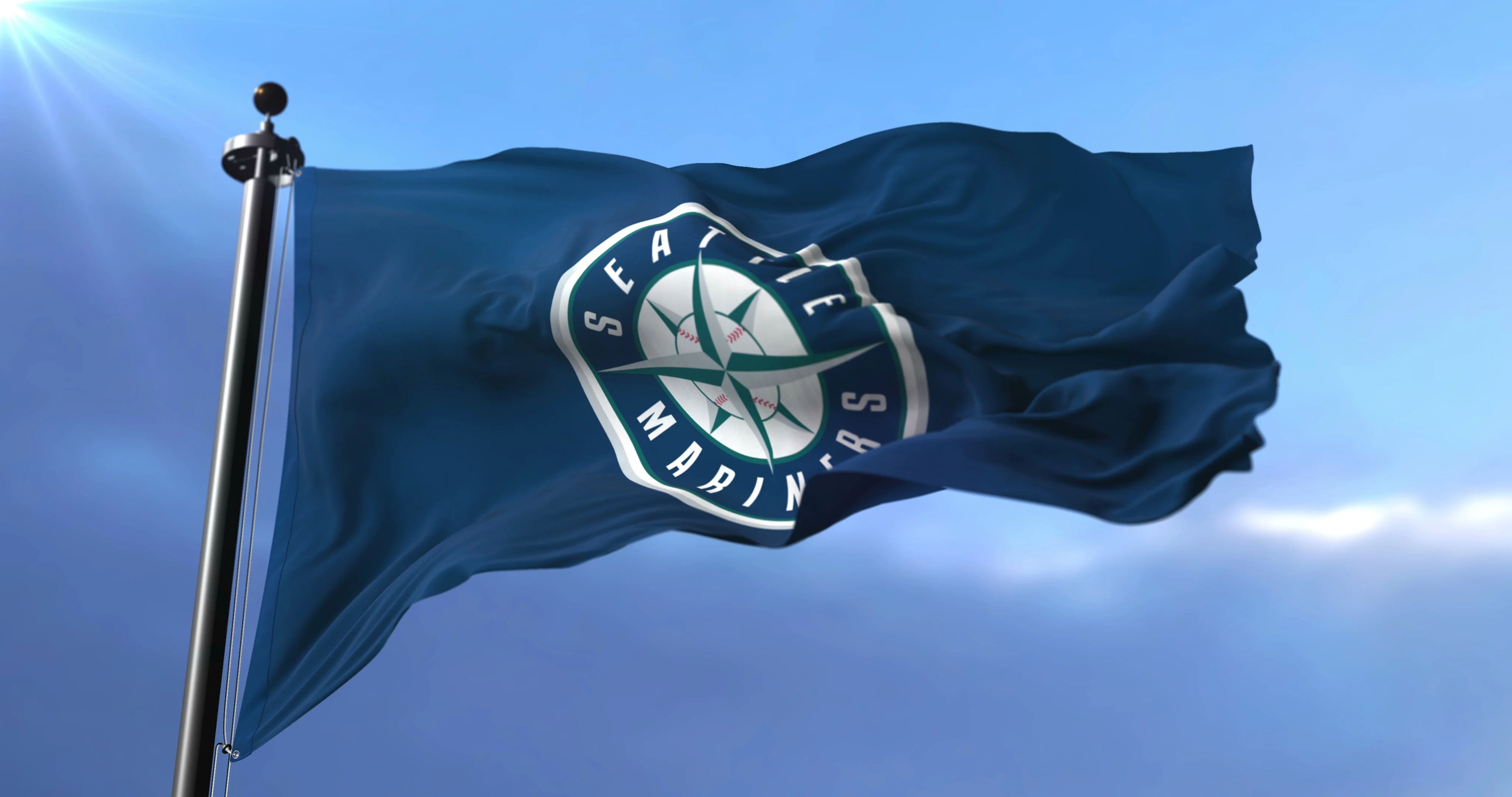 Seattle Mariners team flag, american professional baseball team, waving -  loop