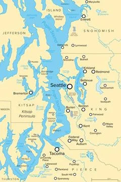 Seattle metropolitan area, U.S. state of Washington, political map Stock Illustration