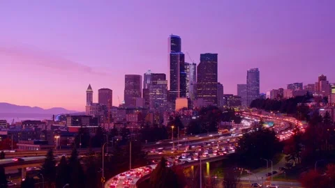 Seattle Night Cityscape time-lapse Stock Footage 223948676