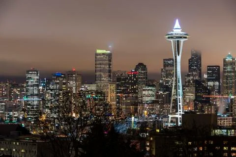 Seattle at Night Stock Photos