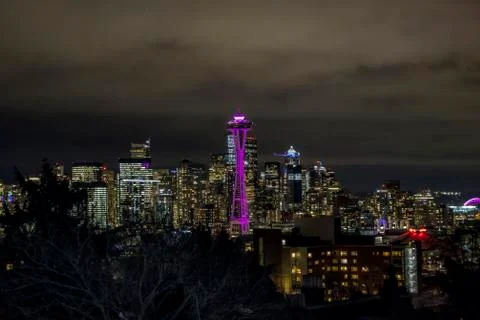 Seattle Night Skyline Stock Photos