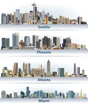 Seattle, Phoenix, Atlanta and Miami vector skylines Stock Illustration