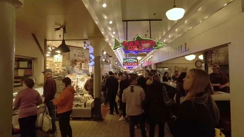 Seattle Pike Place Crowd Stock Footage 107073635
