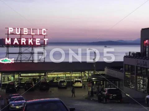 Seattle Pike Street Fish Market Sunset II Stock Photos