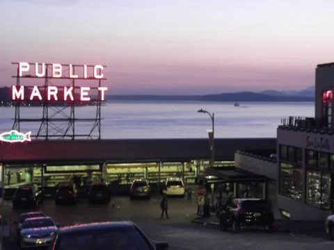 Seattle Pike Street Fish Market Sunset II Stock Photos