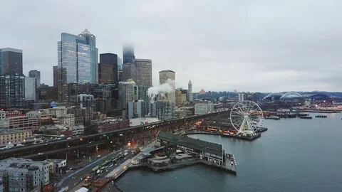 Seattle Pike's Market Aerial Stock Footage