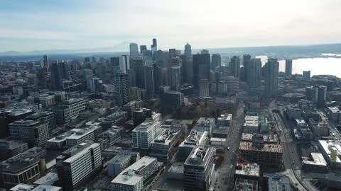 Seattle with Rainier peaking Stock Photos