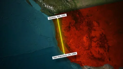 Seattle to San Francisco Flight Path Animation on World Map Stock Footage 321756484