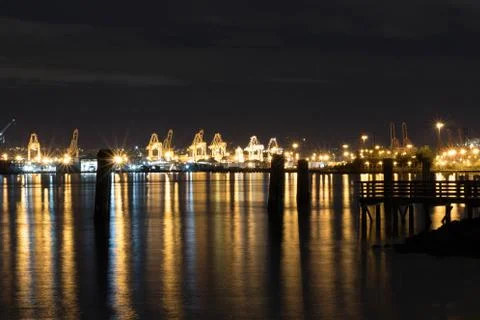 Seattle Shipyard At Night Stock Photos