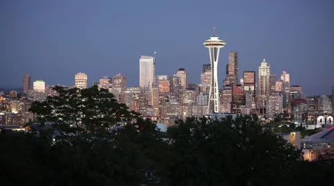 Seattle Skyline 2 Dusk to Night, Seattle Space Needle Stock Footage 50650254