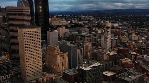 Seattle skyline evening Stock Footage 124674141
