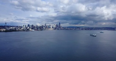 Seattle Skyline with  Ferries - Apple ProRes 422 LT Stock Footage 80896776