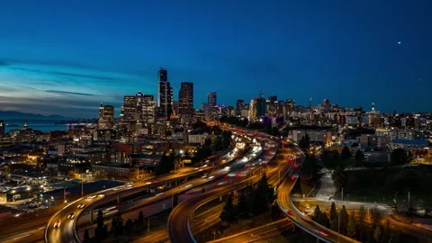 Seattle Skyline Hyperlapse | Drone Aerial 2 Stock Footage 257510717