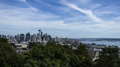 Seattle: Skyline from Kerry Park with Mount Rainer, Day, Wide Stock Footage 112263555