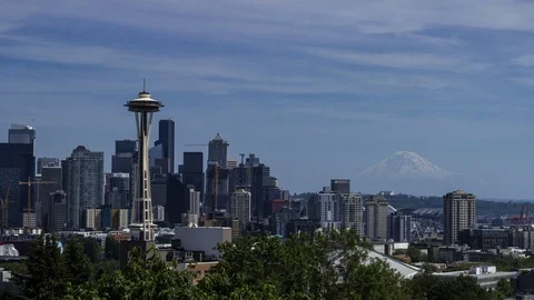 Seattle: Skyline from Kerry Park with Mount Rainer, Day, Medium Stock Footage 112263996