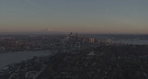 Seattle Skyline with Mount Rainier from Queen Anne Hill Aerial 6K Stock Footage 269211451