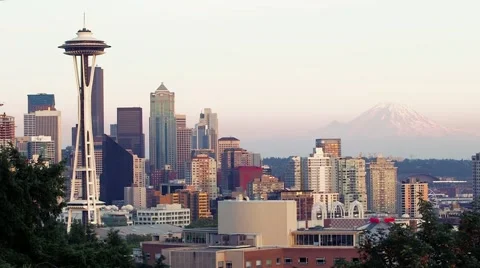 SEATTLE SKYLINE WITH MT RANIER - DAY Video stock 43482095