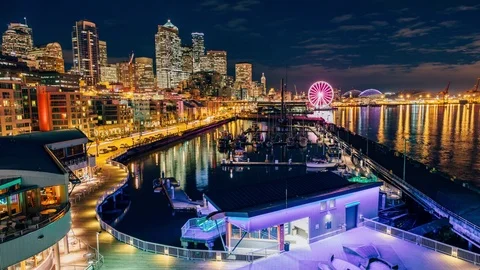 Seattle Skyline Night Video stock 85075261