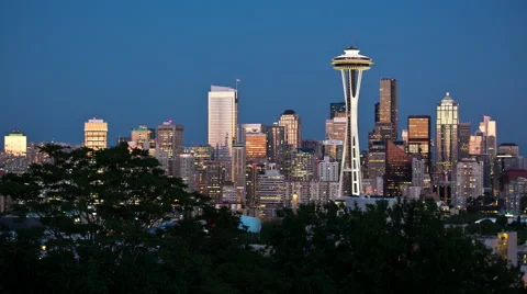 Seattle Skyline Night, time-lapse, Seattle Space Needle Stock Footage 50650361