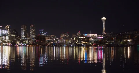 Seattle Skyline at night - View from Gastown Stock Footage 107838053