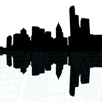 Seattle skyline with perspective text outline foreground Stock Illustration