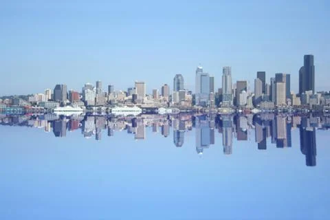 Seattle skyline reflected Stock Photos