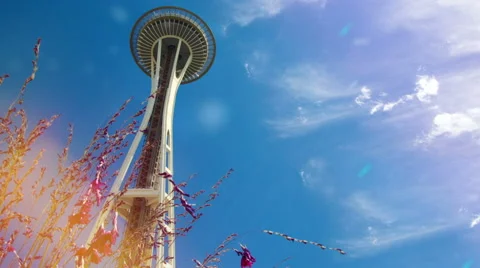 Seattle Skyline with sky and clouds moving background Stock-Footage 63660859