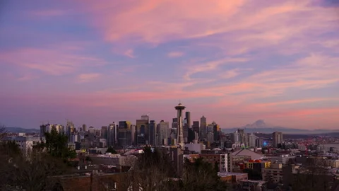 Seattle Skyline sunset Timelapse with Space Needle, Stock Footage 170801671