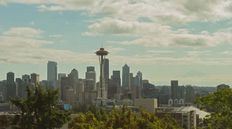 Seattle Skyline Timelapse Clouds Wide Stock Footage 22634933