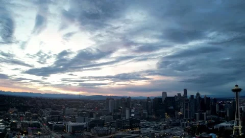 Seattle Skyline Timelapse with Space Needle at Sunset – 4K Aerial Drone Footage 스톡 동영상 348533462