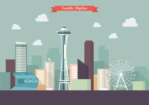 Seattle skyline vector illustration Stock Illustration