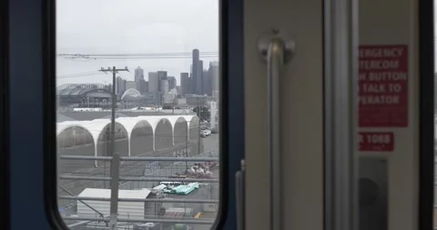 Seattle skyline from the view of the light rail train Stock Footage 217430030