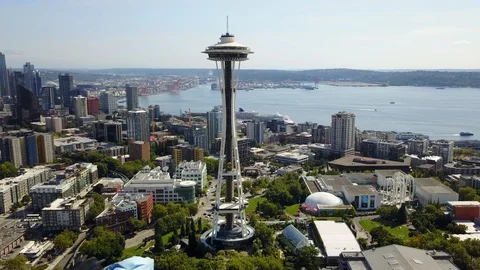 Seattle Space Needle Aerial Stock Footage 126805650