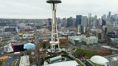 Seattle Space Needle and Queen Anne Neighborhood Washington Stock Footage 128847777
