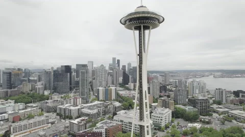 Seattle Space Needle Drone Tilt Stock Footage 207143433
