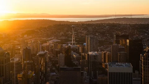 Seattle Space Needle Sunset 4K Видео 109242353
