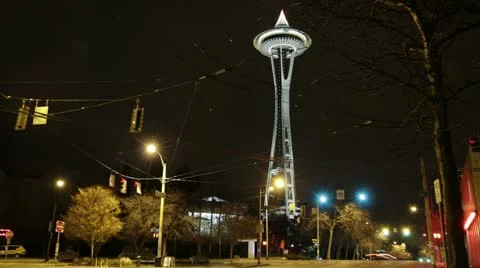 Seattle Space Needle time lapse zoom Video stock 12732551